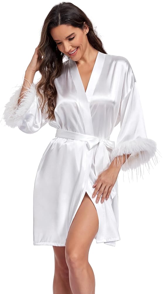 Feather Sleeve Bridal Robe with Gold Embroidery, view 2