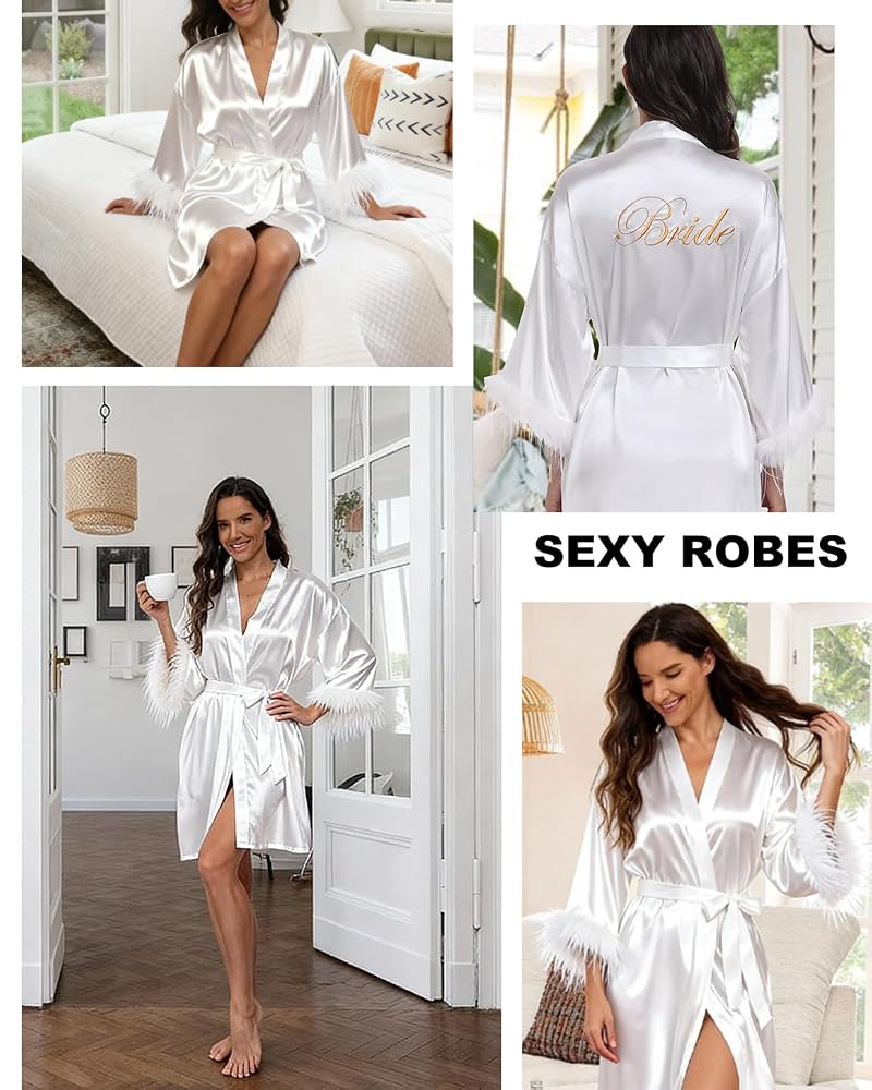 Feather Sleeve Bridal Robe with Gold Embroidery, view 4
