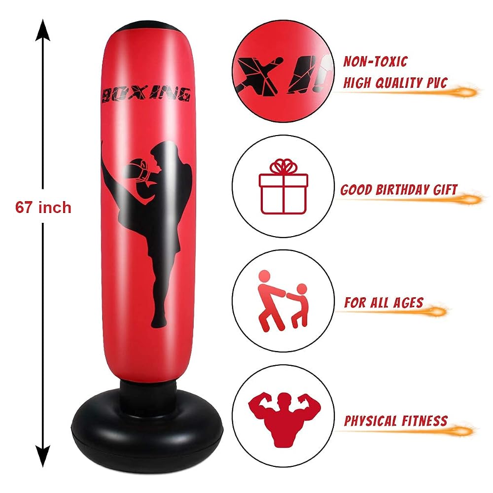 Inflatable Punching Bag 67 inch for Kids, Red, view 2