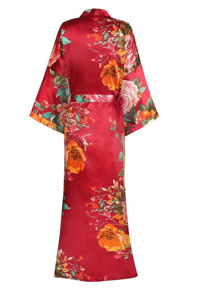 Long Floral Satin Kimono Robe, view 2