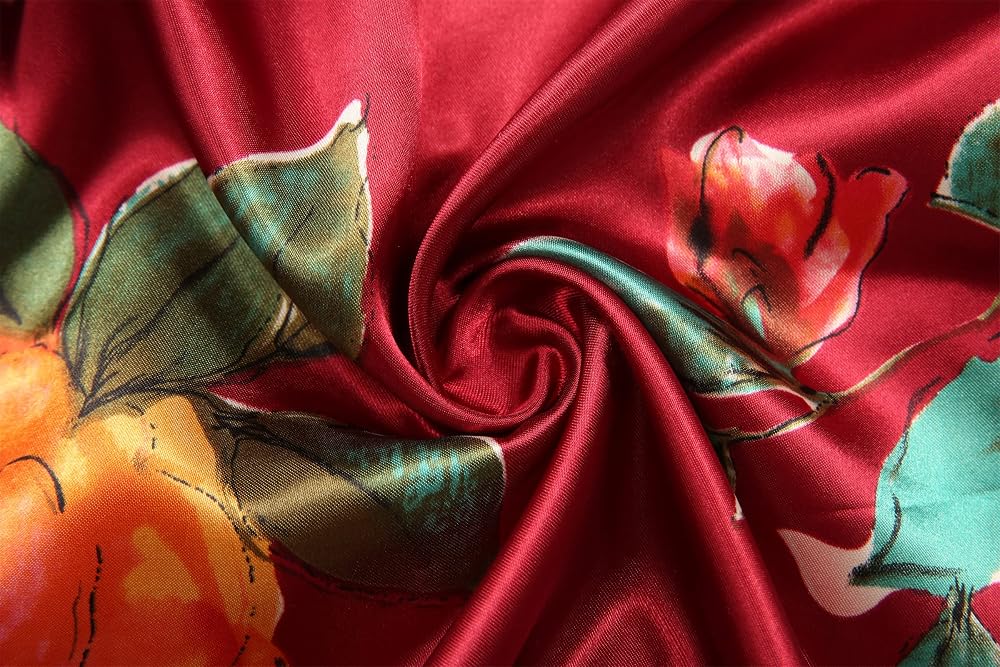 Long Floral Satin Kimono Robe, view 3