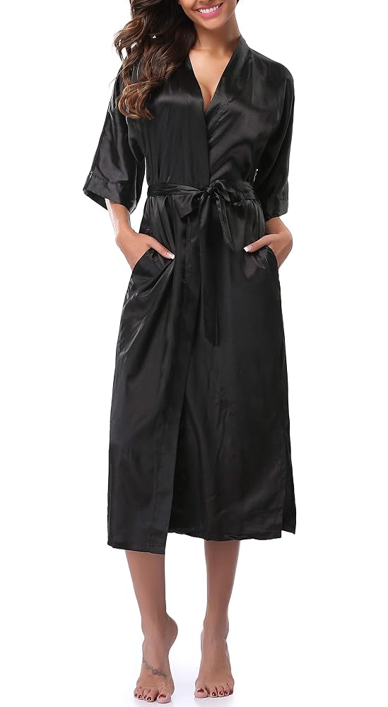Long Satin Bathrobe for Bridal Showers, view 2