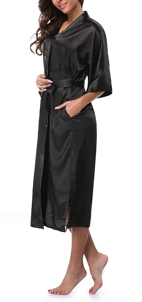 Long Satin Bathrobe for Bridal Showers, view 3