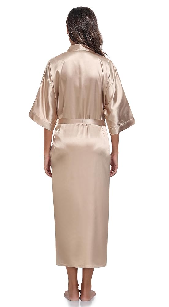 Long Satin Robe with Pockets, view 3