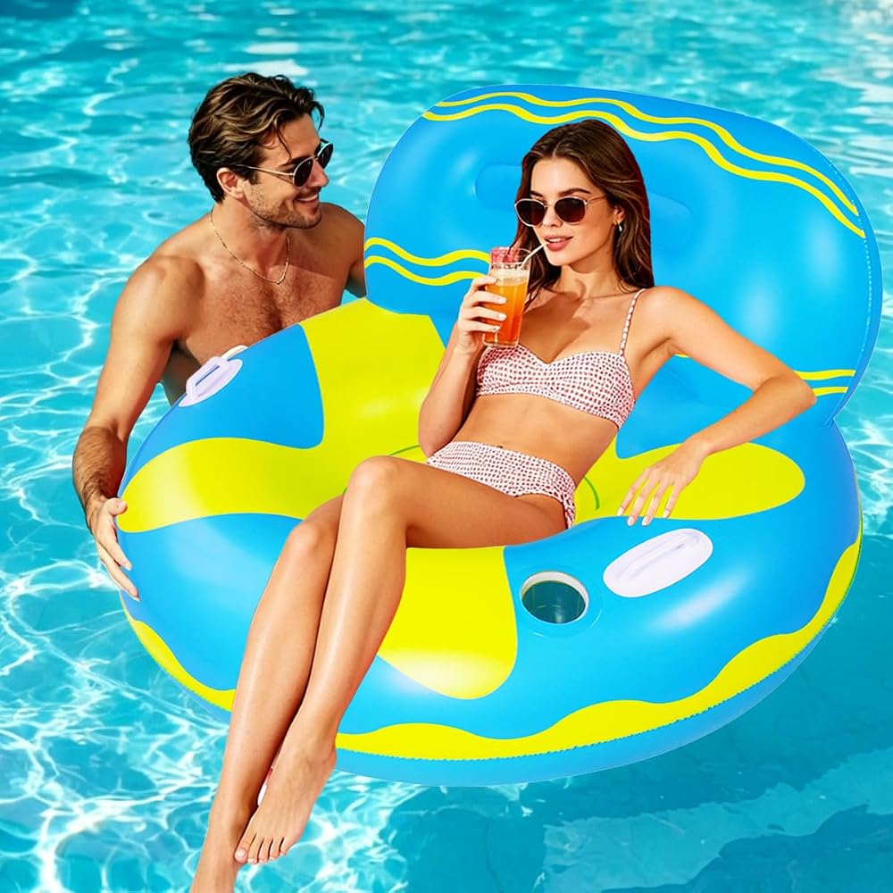 Mesh Bottom Pool Raft with Cup Holder, Blue, view 2