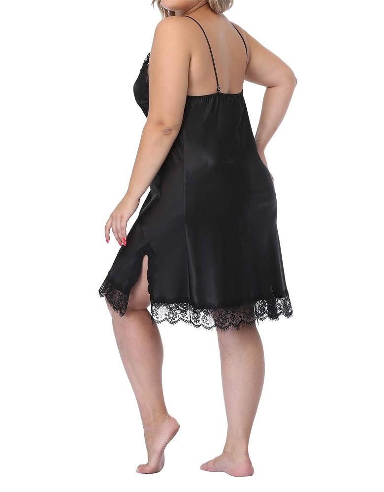 Plus Size Lace Chemise Slip with Front Slit, view 2
