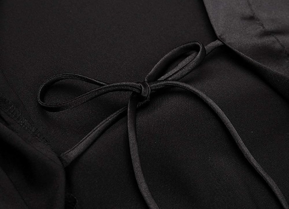Plus Size Short Satin Kimono Robe, Black, view 4