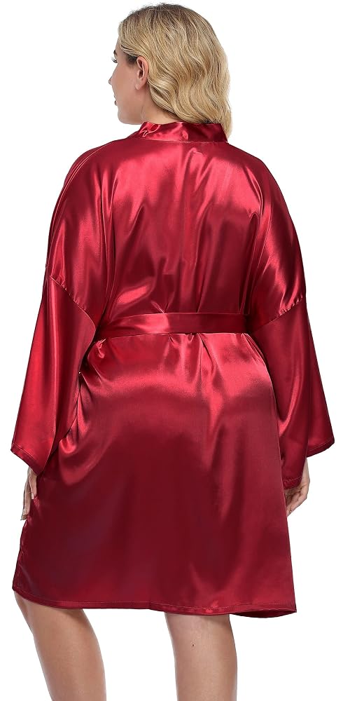 Plus Size Short Satin Robe for Bridal Parties, view 3