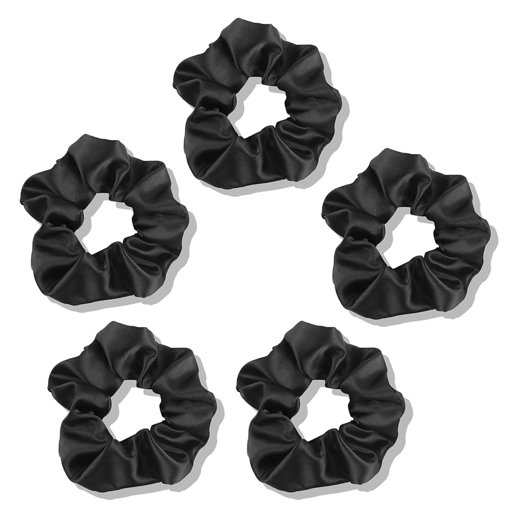 Satin Scrunchies 5-Pack, Black