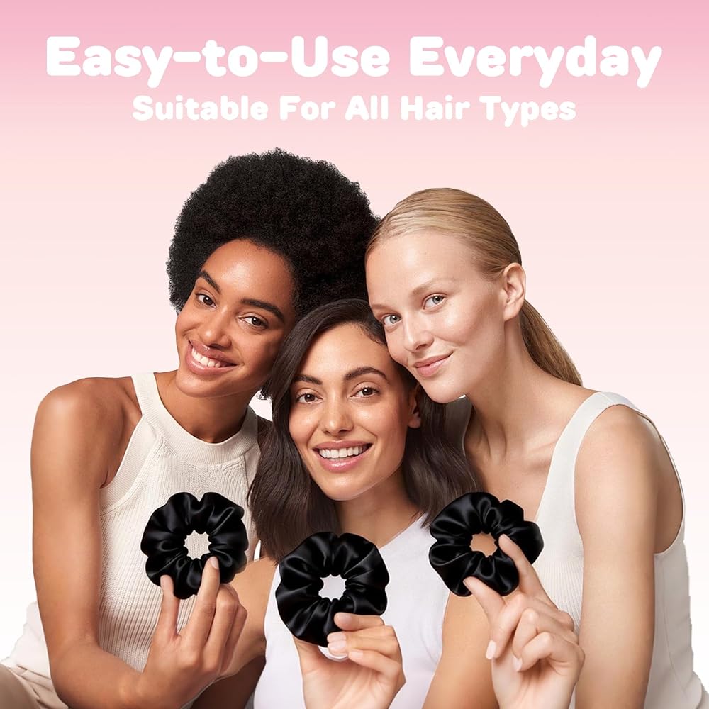 Satin Scrunchies 5-Pack, Black, view 3